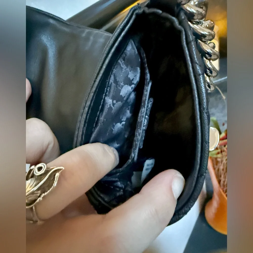 Karl Lagerfeld Micro Mini purse bag Black Quilted Leather & CHUNKY Silver Chain - Picture 11 of 17